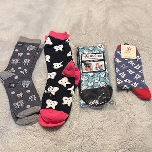 4 Fun Tooth Patterned Socks Set - Gray, Black, Blue